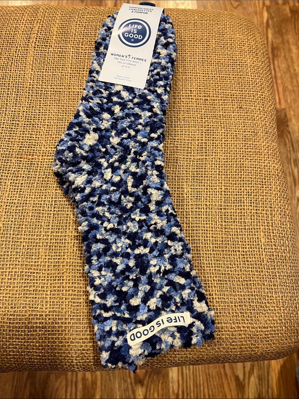 Life Is Good Blue & White Plush Cozy Socks